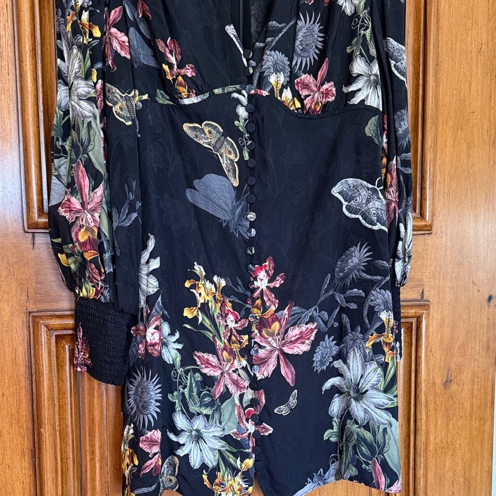 All Saints Black Floral Mini Dress - Picture 5 of 7